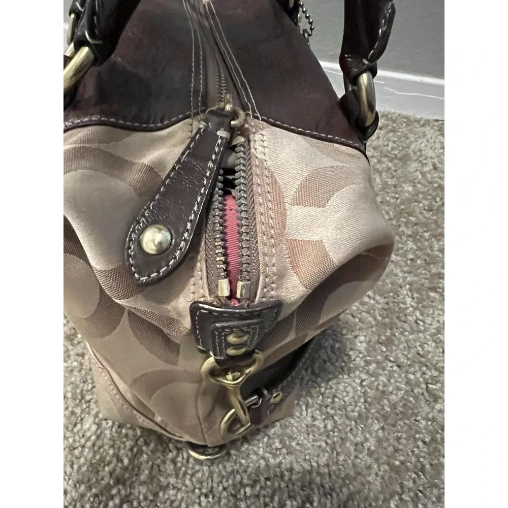 Coach Madison Signature Op Art Sabrina Brown/Beige Satchel Bag With Strap 12947